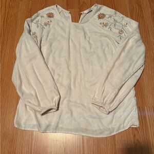 LC Lauren Conrad Cream Floral Embroidered Blouse